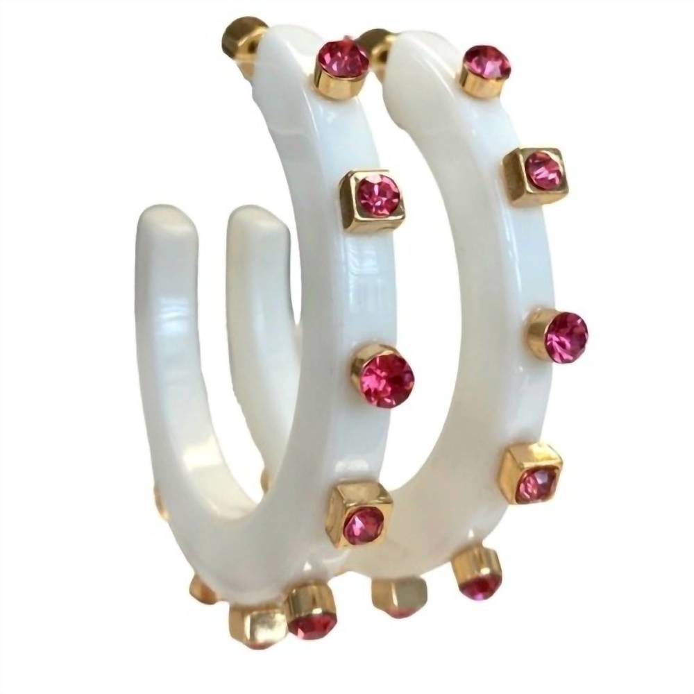 NEW SMITH & CO women's city girl jewel hoop earring in white hot pink
